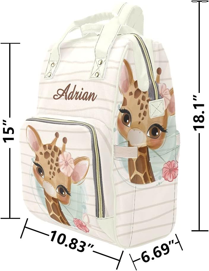 Personalized Giraffe Flower Diaper Bag Backpack with Name for Men Women Custom Nursing Baby Bags Shoulders Travel Bag Daypack