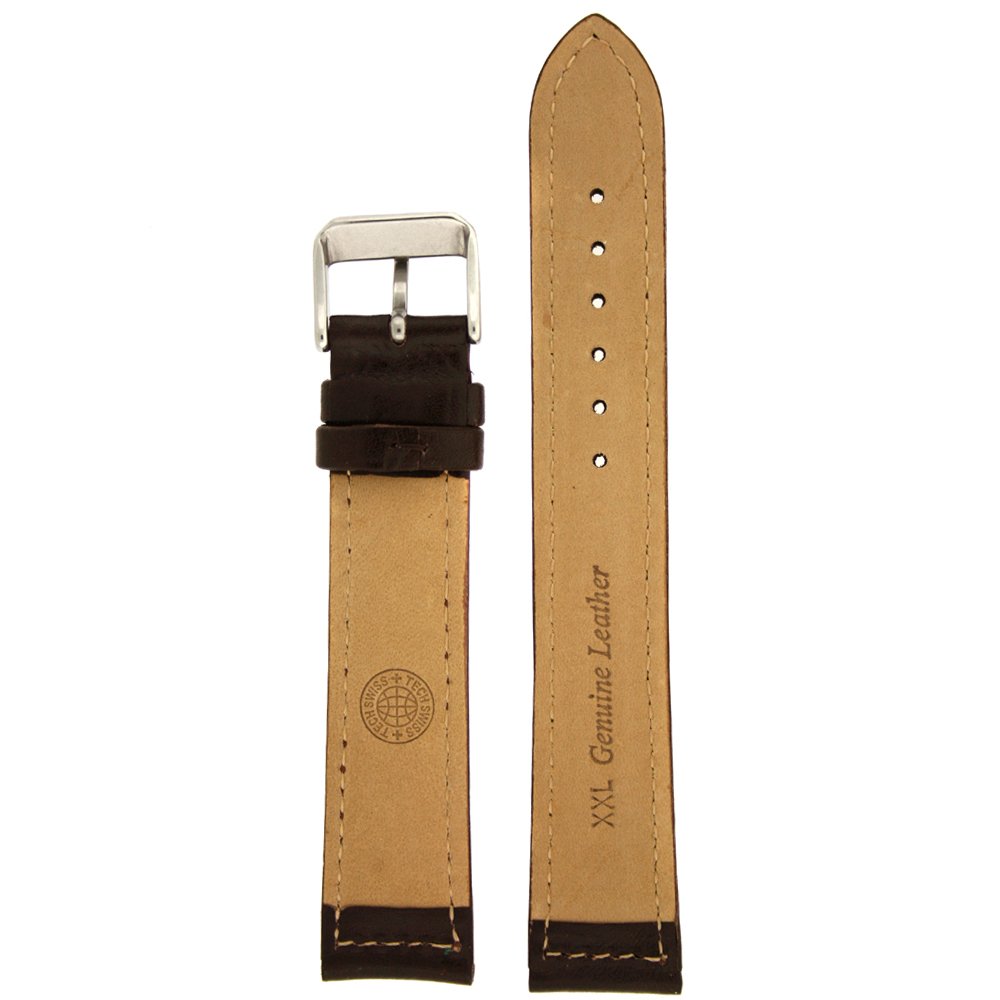 Tech Swiss Watch Band Genuine Leather Extra Long Dark Brown Alligator Grain 20 millimeter