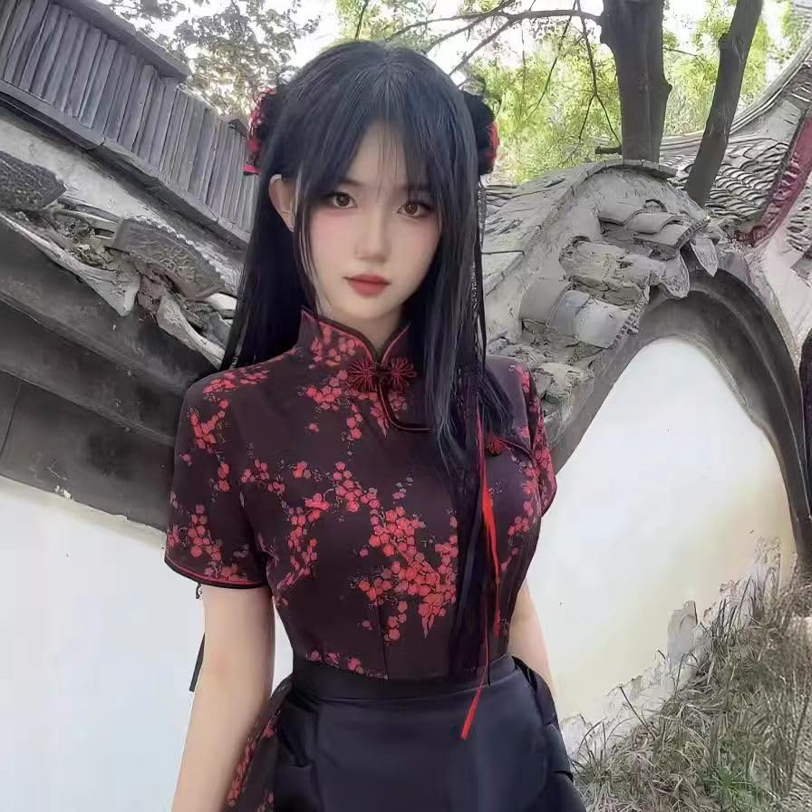 Improved Cheongsam Chinese Small Kitchen Girl Soft Sister Sweet Slit Cheongsam Uniform Network red Dress Set4