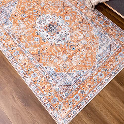 DECOMALL カーペット 2畳 ペルシャ風絨毯 ラグマット 185X185CM 洗える 花柄 正方形 オールシーズン 滑り止め オレンジ 防ダニ 防臭 床暖房対応