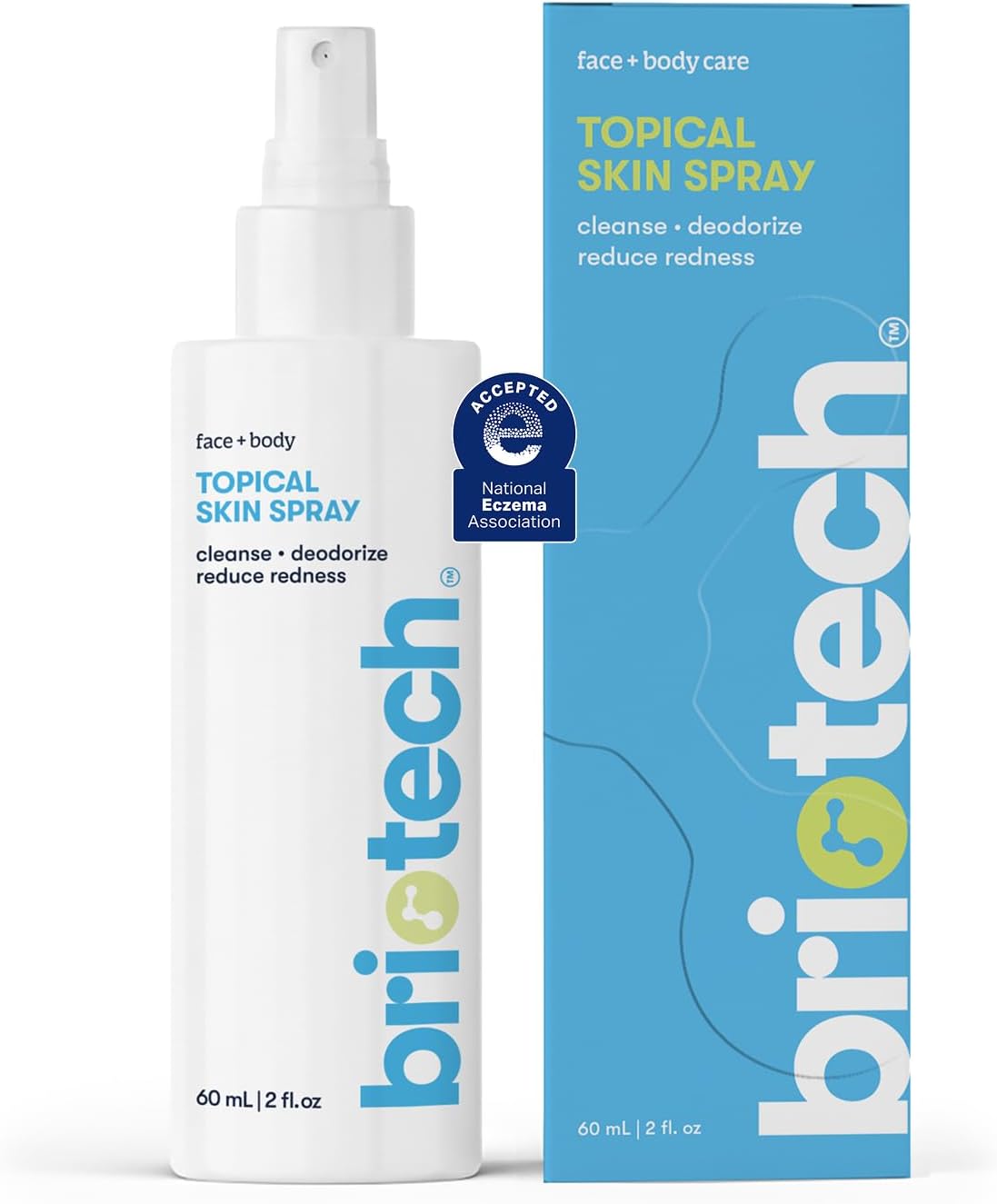 BRIOTECH Topical Skin Spray, Hypochlorous Acid Spray for Sensitive Skin, HOCl Facial Mist, Full Body Support Against Irritation, Calm Redness, Soothe Foot & Scalp, 2 oz Travel Size