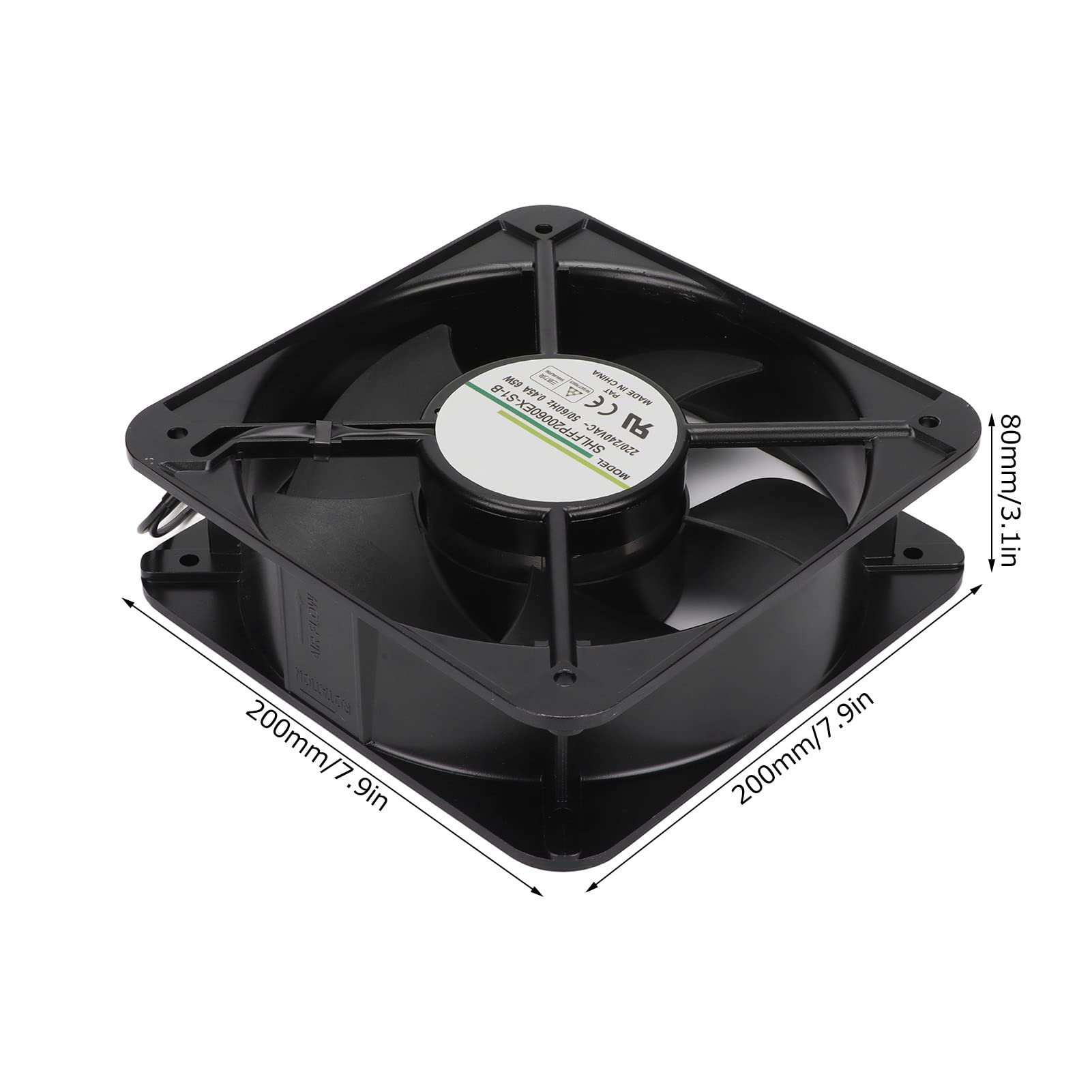 Acouto 200mm Wentylator Chłodzący 200x80mm 532CFM 65W 220V Wentylator Wyciągowy z Podwójnymi łożyskami Kulkowymi z obudową ze Stopu Aluminium do Wentylacji Obudów, Maszyn, zasilaczy.