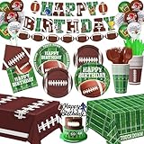 QIYANPAX Football Birthday Party Decorations, Football Party Supplies Includes Plates, Napkins, Cups, Banner, Balloons, Tablecloth for Football Birthday Party Football Game Day, Serve 20
