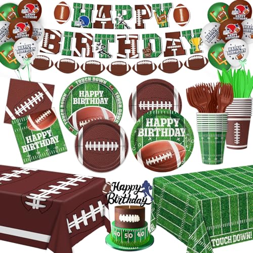 Football Birthday Party Decorations, Football Party Supplies Includes Plates, Napkins, Cups, Banner, Balloons, Tablecloth for Football Birthday Party Football Game Day, Serve 20