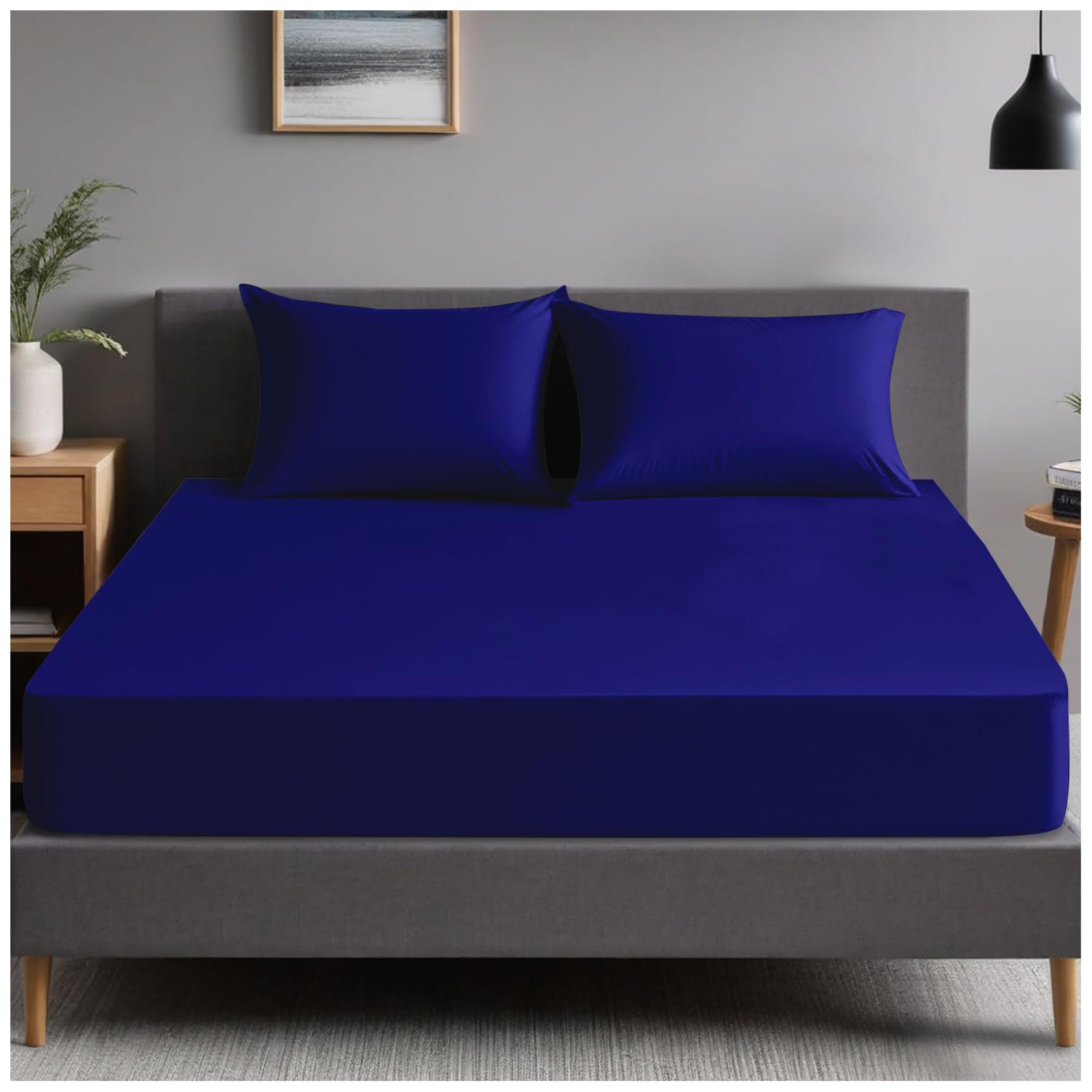 GC GAVENO CAVAILIA Polycotton Plain Fitted Bed Sheets, Royal Blue, Double