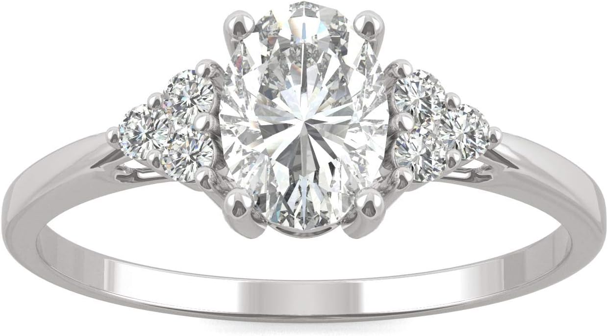 Charles & Colvard 14K White Gold Moissanite 7x5mm Oval Engagement Ring, 1.02cttw DEW