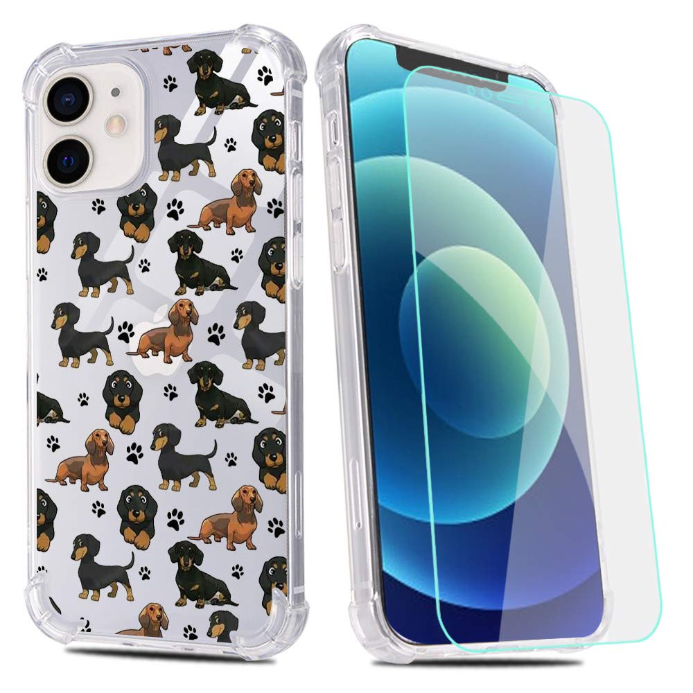 RoemaryRoemary Puppy Case for iPhone 11 with Dachshunds Paws Design,Clear Pattern with Screen Protector [Buffertech 6.6 ft Drop Impact] Soft TPU Protective Case for iPhone 11 6.1"
