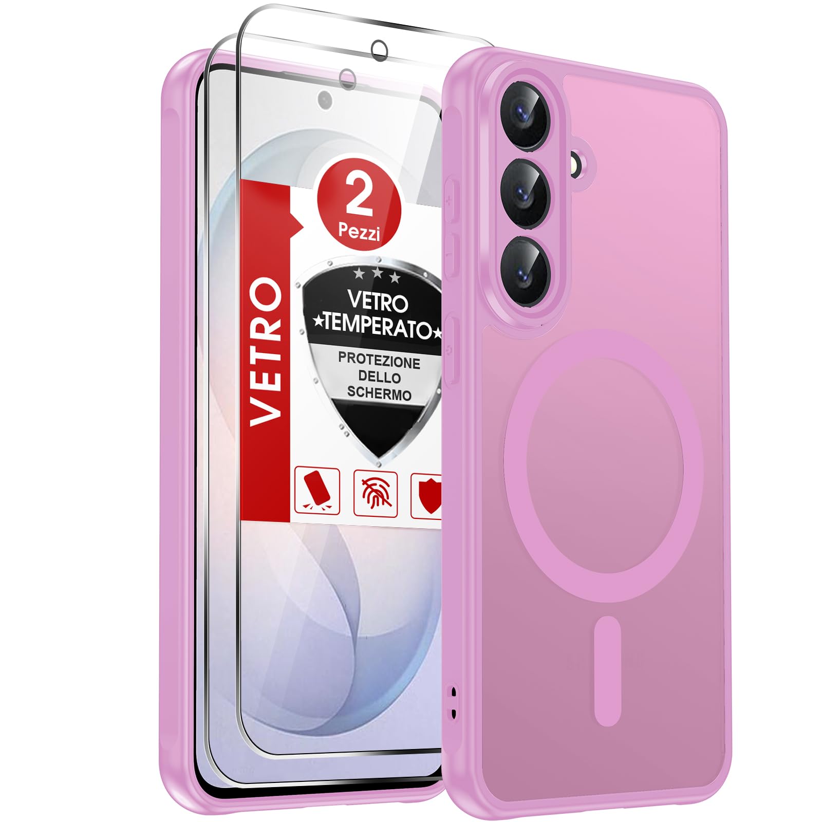 LeYi Cover Magnetica per Samsung Galaxy S26 FE con 2 Vetro Temperato, Rosa | Custodia per Samsung S26FE Traslucida Opaca Anti-Impronte Resistente ai Graffi Paraurti in TPU Antiurto Protettiva Case