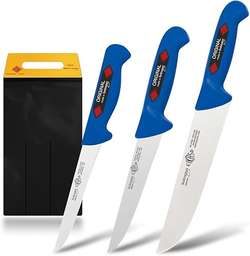 Solingen - Juego de cuchillos para carne, 3 piezas para profesionales y uso privado (azul), fabricado en Alemania
