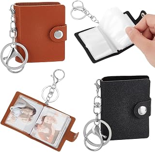 AHANDMAKER 4 Pack 2.5Inch Mini Small Photo Album with Keychain Pocket Photo Album Keychain Leather Photo Insert Keychain for Picture Photo Card Holder Storage Birthday Gift, KEYC-GA0001-36-US20