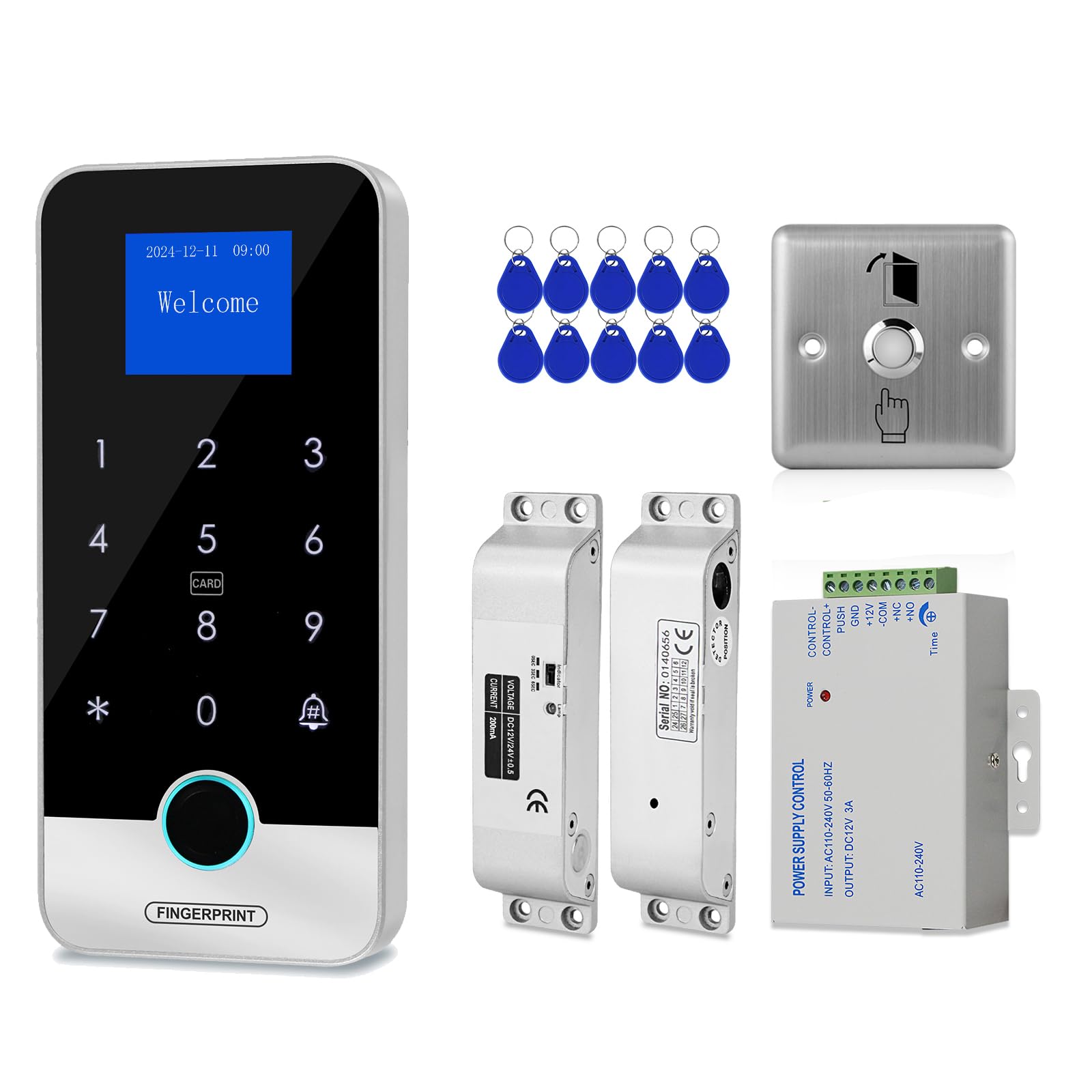 Kit de control de acceso de seguridad ReaIOKbii con Bluetooth y aplicación Tuya, controlador de acceso inteligente con huella dactilar y RFID, cerradura de puerta con teclado táctil, cerradura