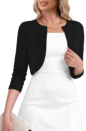 Heymoments Women 3/4 Sleeve Kintted Shrugs Cropped Sweaters Cardigan for Dress