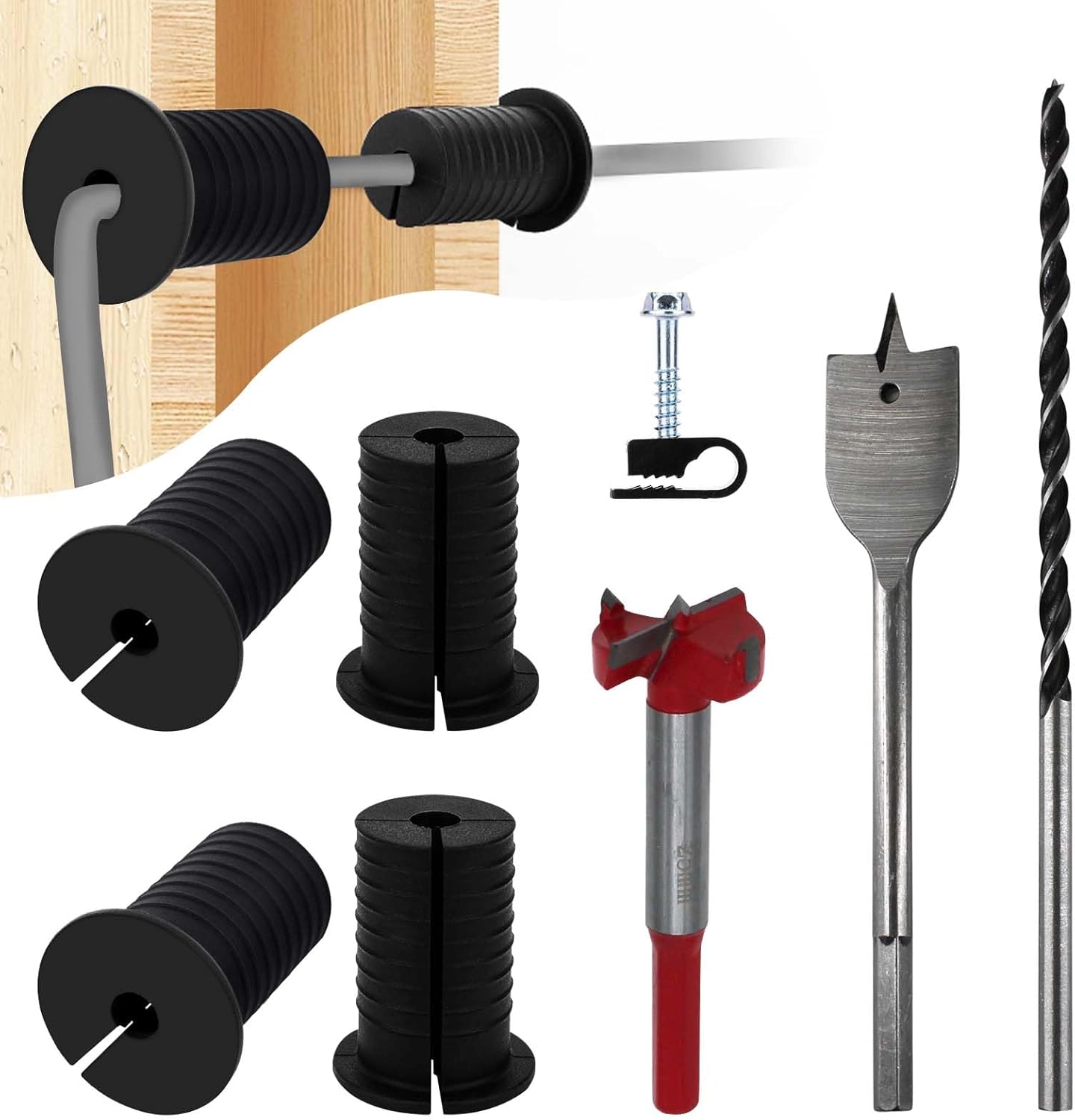 Starlink Cable Routing Kit,Cable Installation Kit,Mounting Accessories,6* Grommets, 1″ Spade Drill Bit,1″ Strengthen Drill bit, 5/16″ Drill Bit, 30 Wall Clamps Cable Installation Kit (Black)