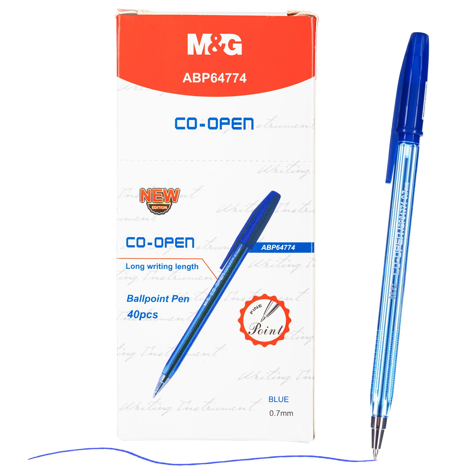 M&G Ballpoint Pens, Blue Ink Ballpoint Pens Fine Point 0.7mm, Ball Point Pens Bulk Smooth Writing with Anti-Slip Grip & Plug-In Cover for Journaling