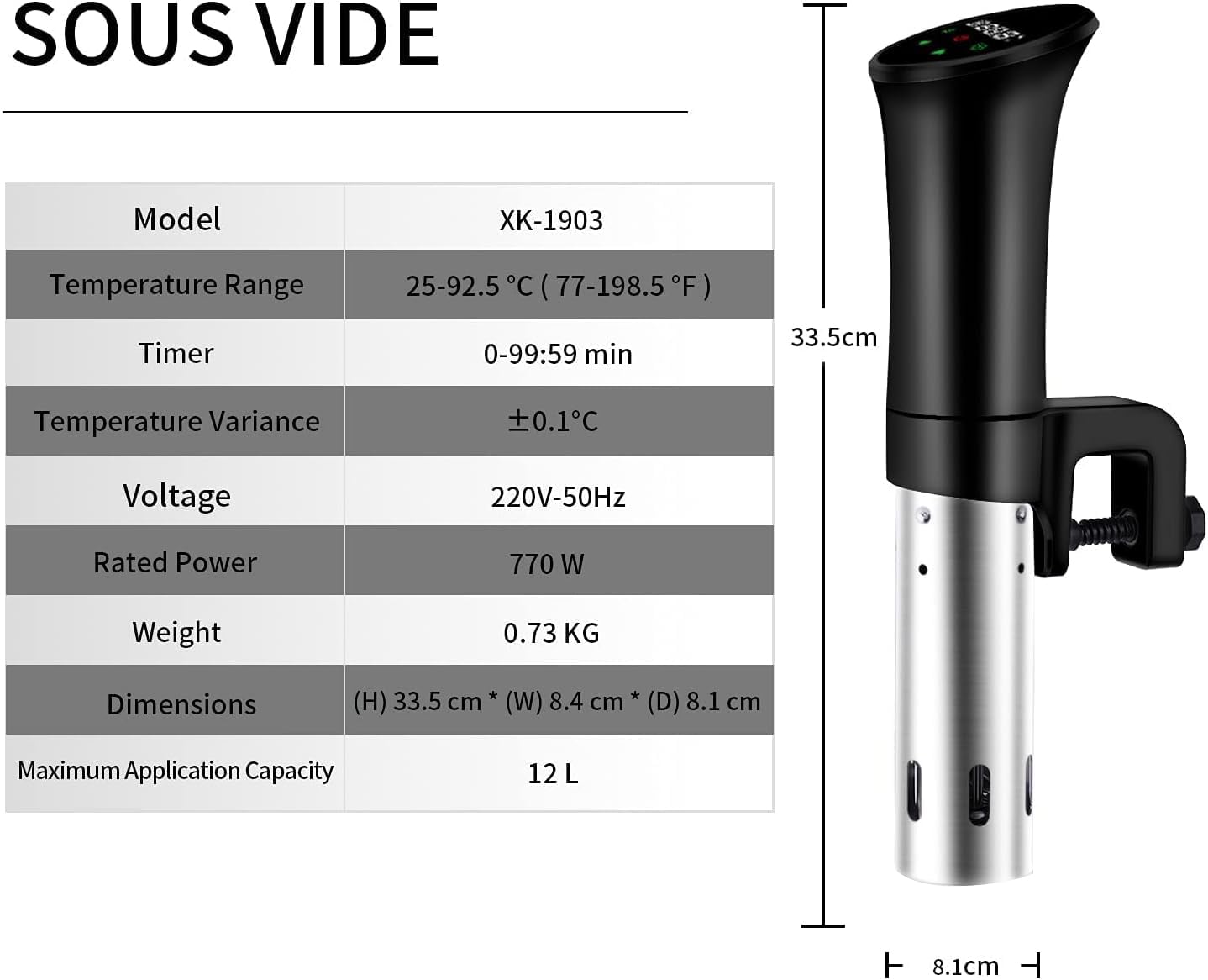 Sous vide Sous-vide Garer, precyzyjny garnek do gotowania, cyrkulator zanurzenia, wydajna, cicha cyrkulacja wody, niski poziom oleju i niskotłuszczowy, zdrowe odżywianie, czarny (wielokrotnego użytku)