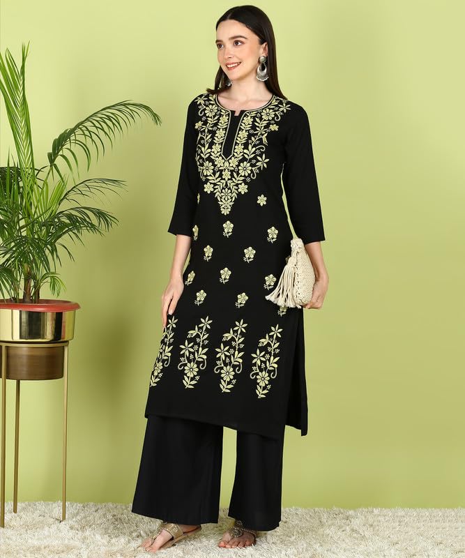 Image of Women Pink Ethnic motifs Embroidered Lucknowi Chikankari Long Kurti