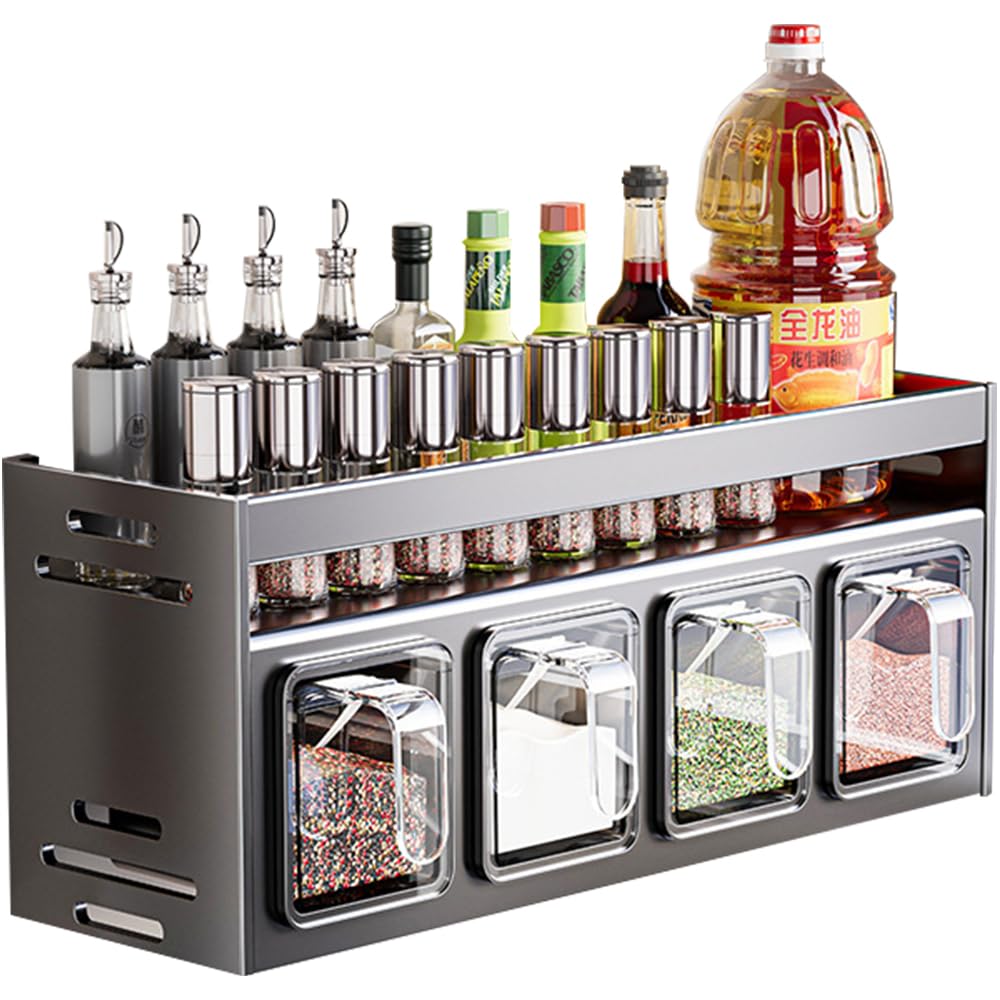 ANQIA Kitchen Spice Rack Wall Mount Hanging Seasoning Box Over Stove Hanging Shelf Seasoning Jar Organizer for Sugar Salt Pepper (4 Box)