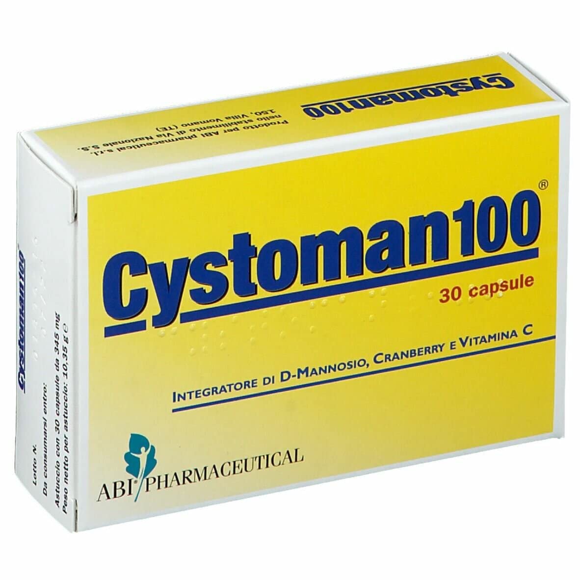 3 confezioni di CYSTOMAN 100 30 capsule - Integratore alimentare di D-mannosio, Cranberry e Vitamina C