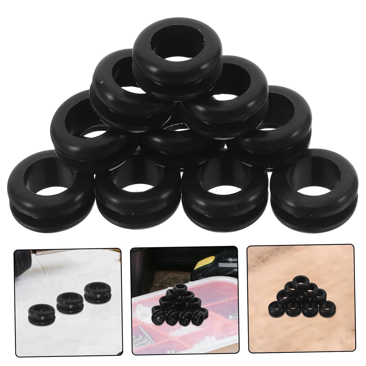 Cable Grommet Wide Slot Plug Black Rubber 50pcs Dual Sided