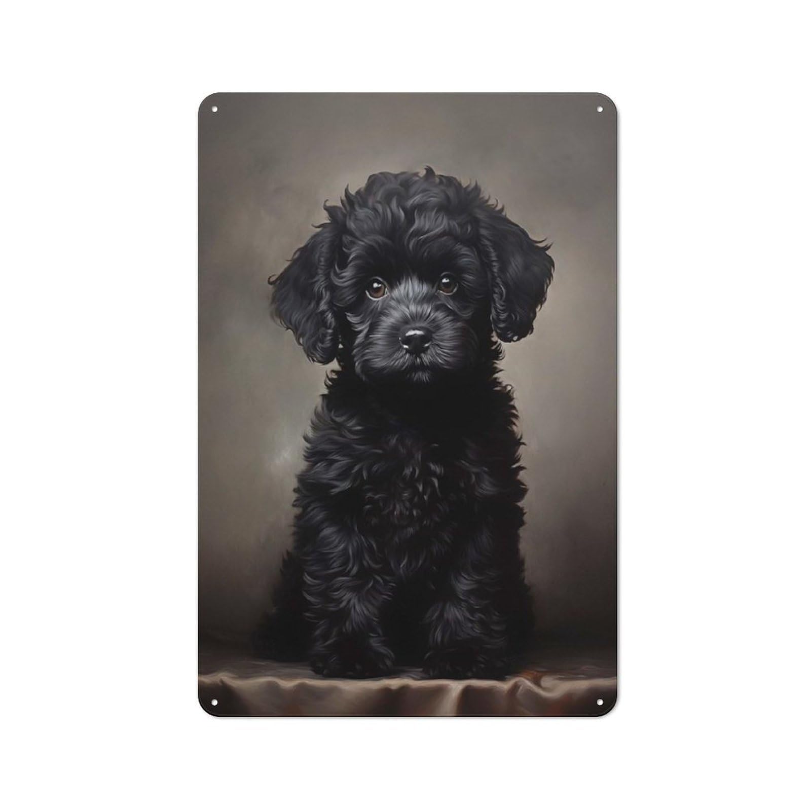 Junmoney Style-6 Black Poodle Puppy Portrai Retro Metal Wall Sign 30X20cm For Living Room Or Hallway, For Collectors Decorating Living Rooms And Hallways