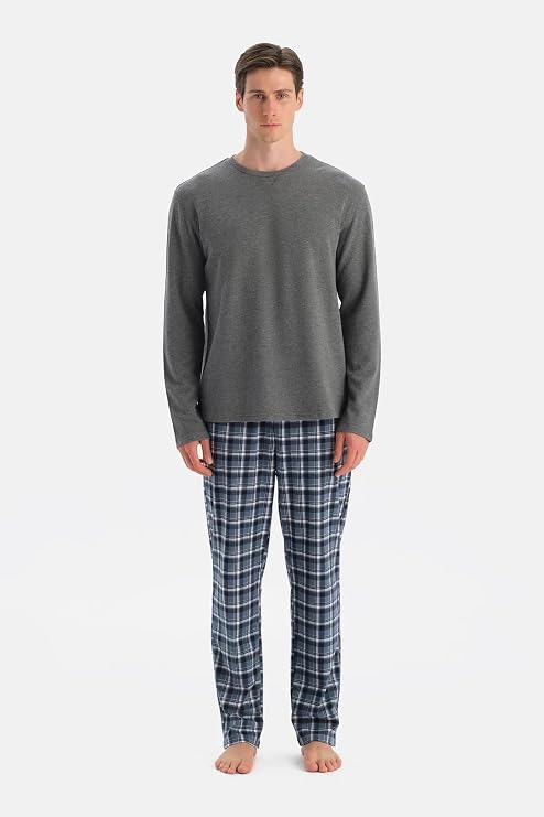 Dagi Erkek Dikiş Detaylı Waffle Tişört Pantolon Pijama Takımı, Örme, Termal