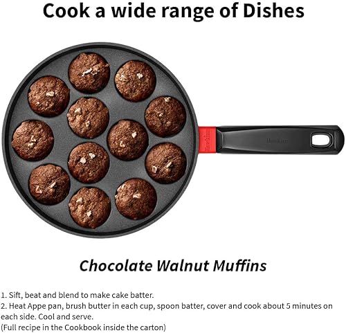 Miniatura 11 de Hawkins Sartén antiadherente con tapa de cristal, 12 tazas, diámetro 7.9 in, negro, aluminio fundido, rojo