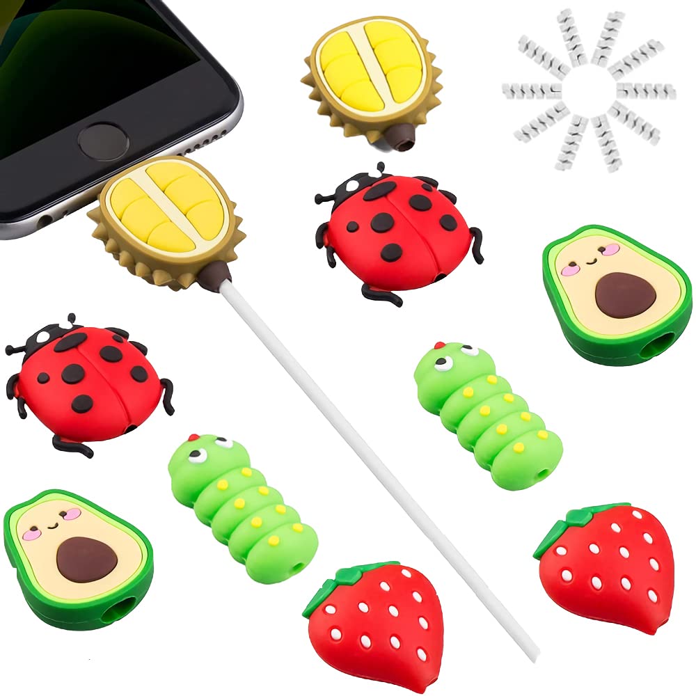 ELECDON Cute Cable Protector, 20PCS Cable Saver, Fruit Animal Charging Cable Buddies, Cable Protect Sets Compatible for iPhone iPad Charger Cable Only