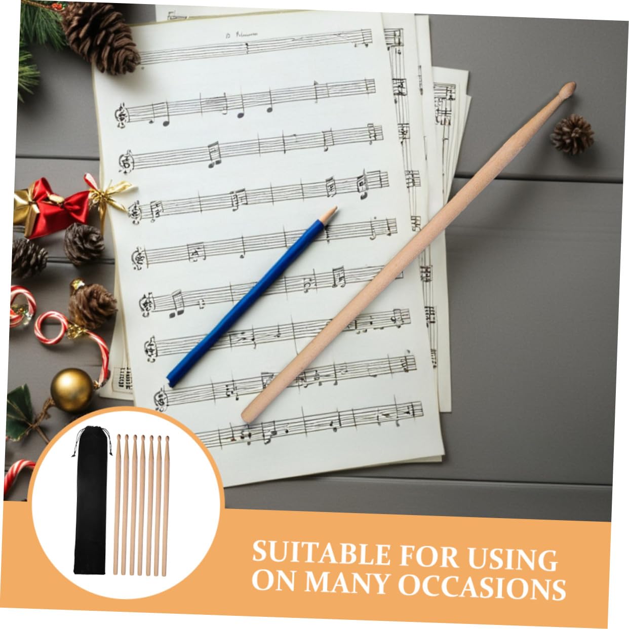 2 Sätze Ahornholz Drumsticks mit Samtigem Schutzbeutel Robuste Percussion Sticks für Anfänger Langlebige Rhythmussticks für Schule und Vorschule Naturbelassenes Holz Schwarz