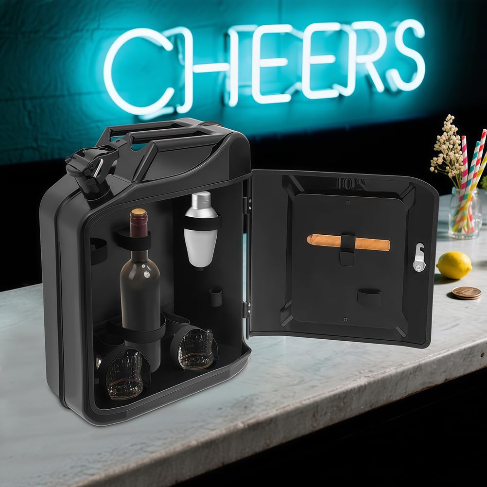 Kanister-Bar 20L, Benzin-Kanister Mini-Bar, Mini-Mobilbar Set, mit Zigarrenfach, Schloss & Schlüssel, Personalisierte Geschenke für Männer, Größe: 36 x 47 x 17 cm