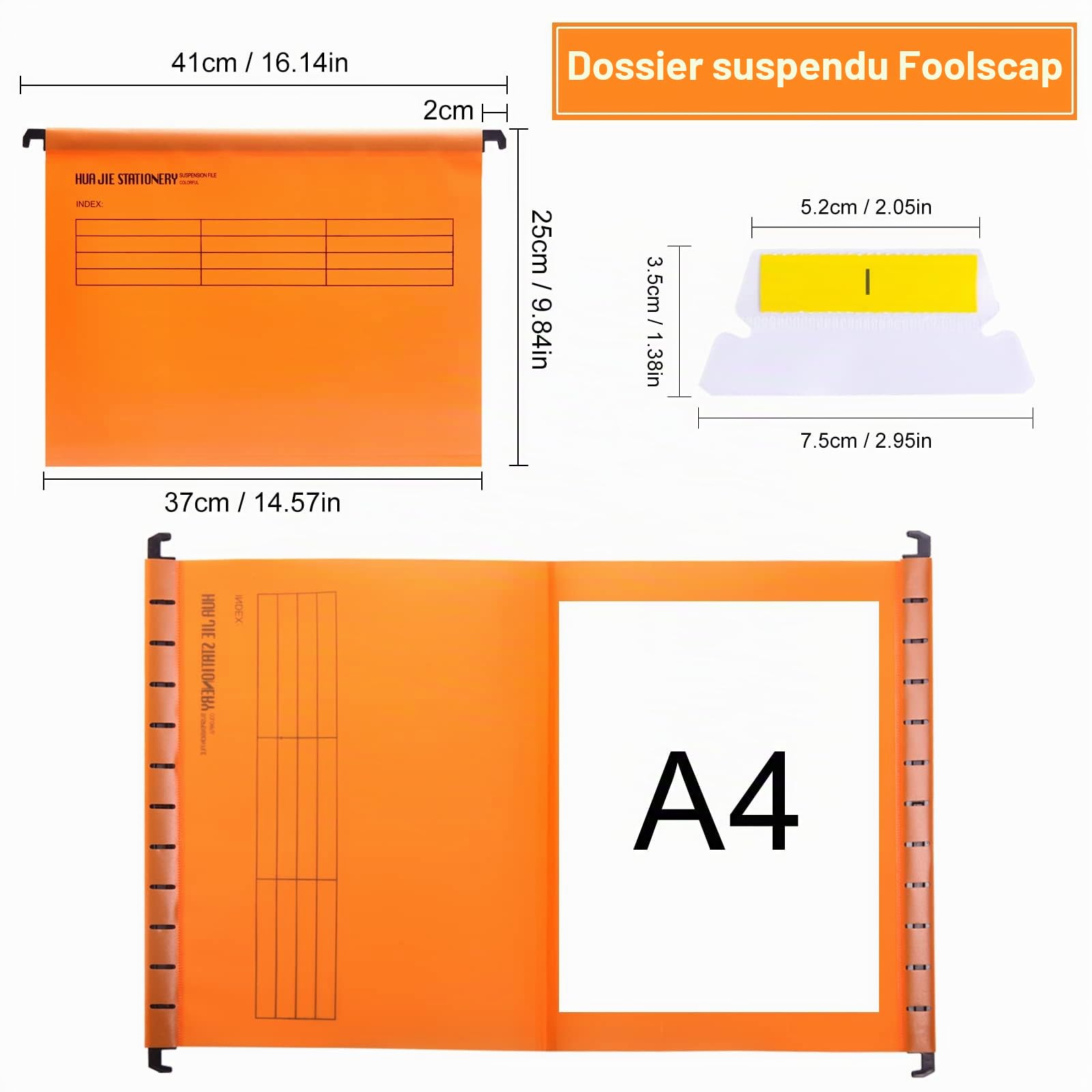 Lot de 12 Grande Dossiers Suspendus Foolscap avec Onglets et inserts en Carte, 4 Couleurs, Mesure 41 x 25 x 37 cm, en Polypropylène, pour Bureau Maison