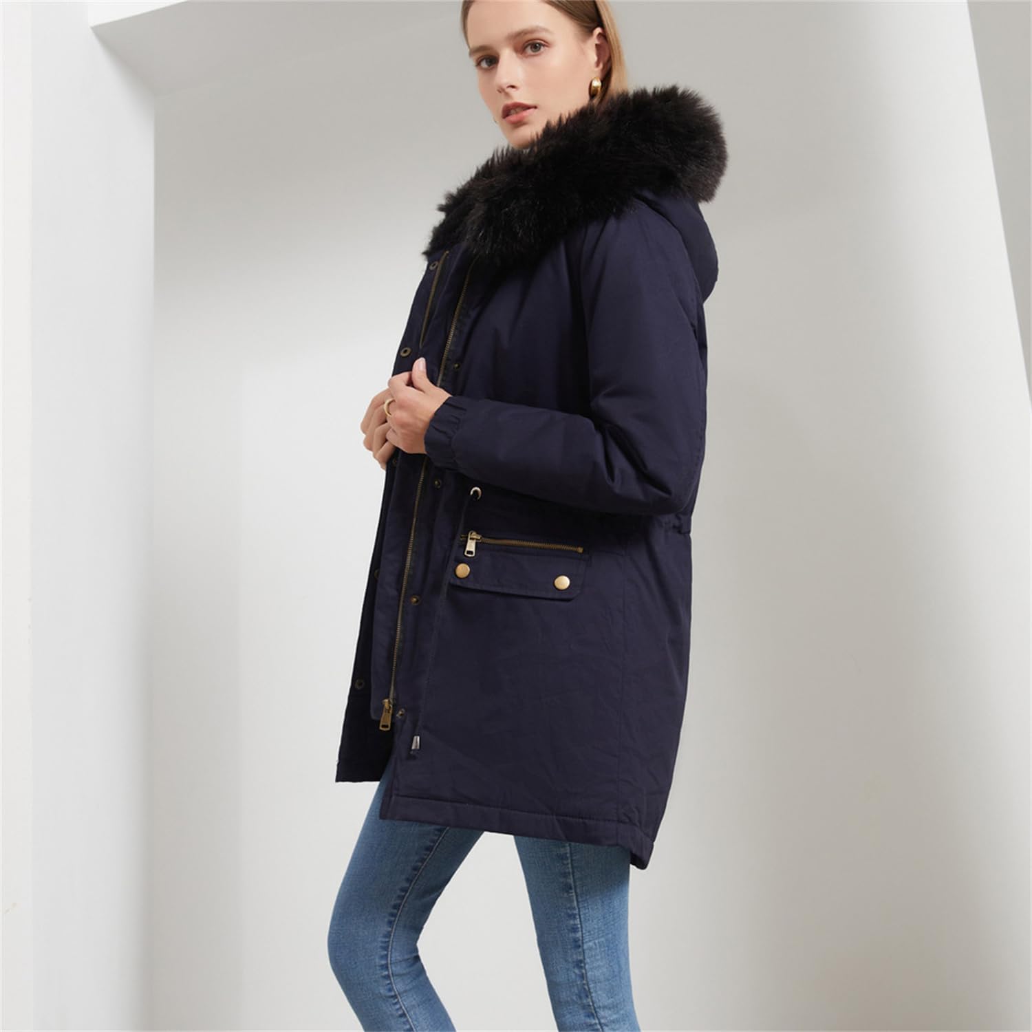 Générique Femmes épaississement chaud manteau d'hiver capuche en duvet Pike fausse fourrure extérieur manteau long veste manteau