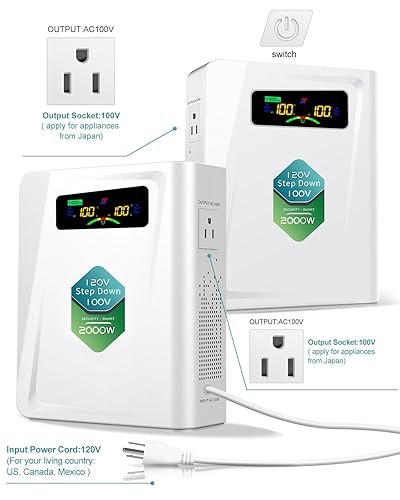 Miniatura 2 de ZHENGXI Transformador reductor 120v a 100v convertidor de voltaje 2000W, sin ruido, diez funciones de protección, usando electrodomésticos de Japón