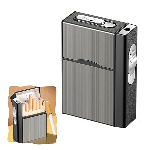Miniatura 6 de Caja de cigarrillos de metal para 20 cigarrillos regulares, caja de cigarrillos retro para hombres y mujeres, caja multifuncional (gas no incluido)