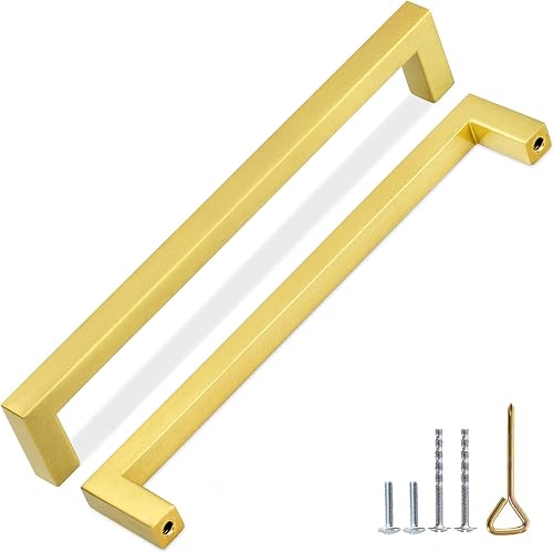 BE Paquete de 10 manijas cuadradas para gabinete, latón pulido, aleación de zinc macizo, longitud total de 4.13 pulgadas, distancia entre el agujero