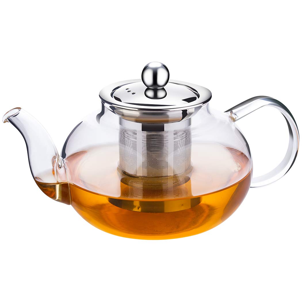 Incrizma Glass Teapot Kettle with Stainless Steel Infuser and Lid for Loose Leaf Tea Heat Resistant Borosilicate Stovetop Safe Tea Strainer Steeper 800ml