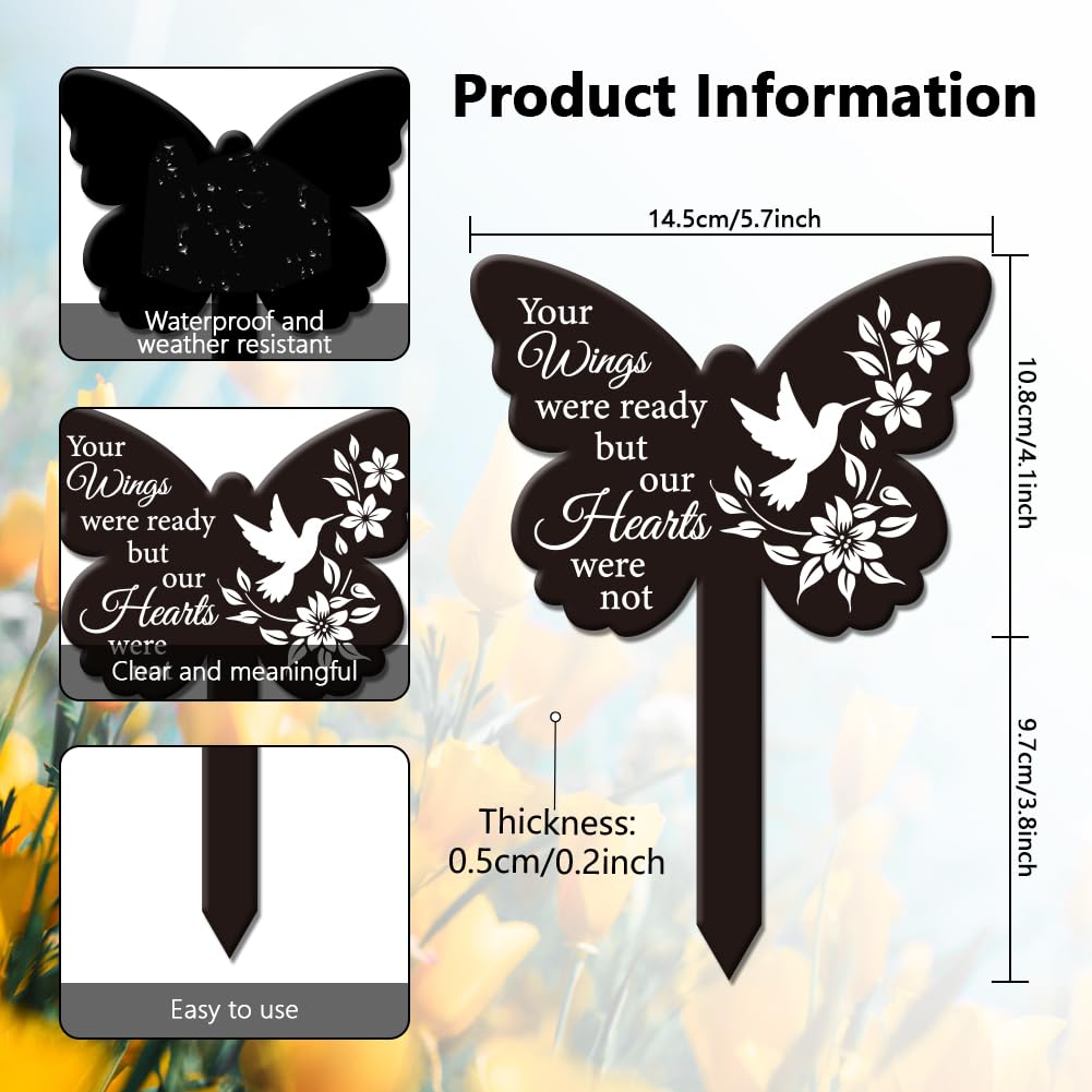 GLOBLELAND Butterfly Shaped Hummingbird Flowers Garden Stake Memorial Remembrance Plaque for Cemetery - Image 3