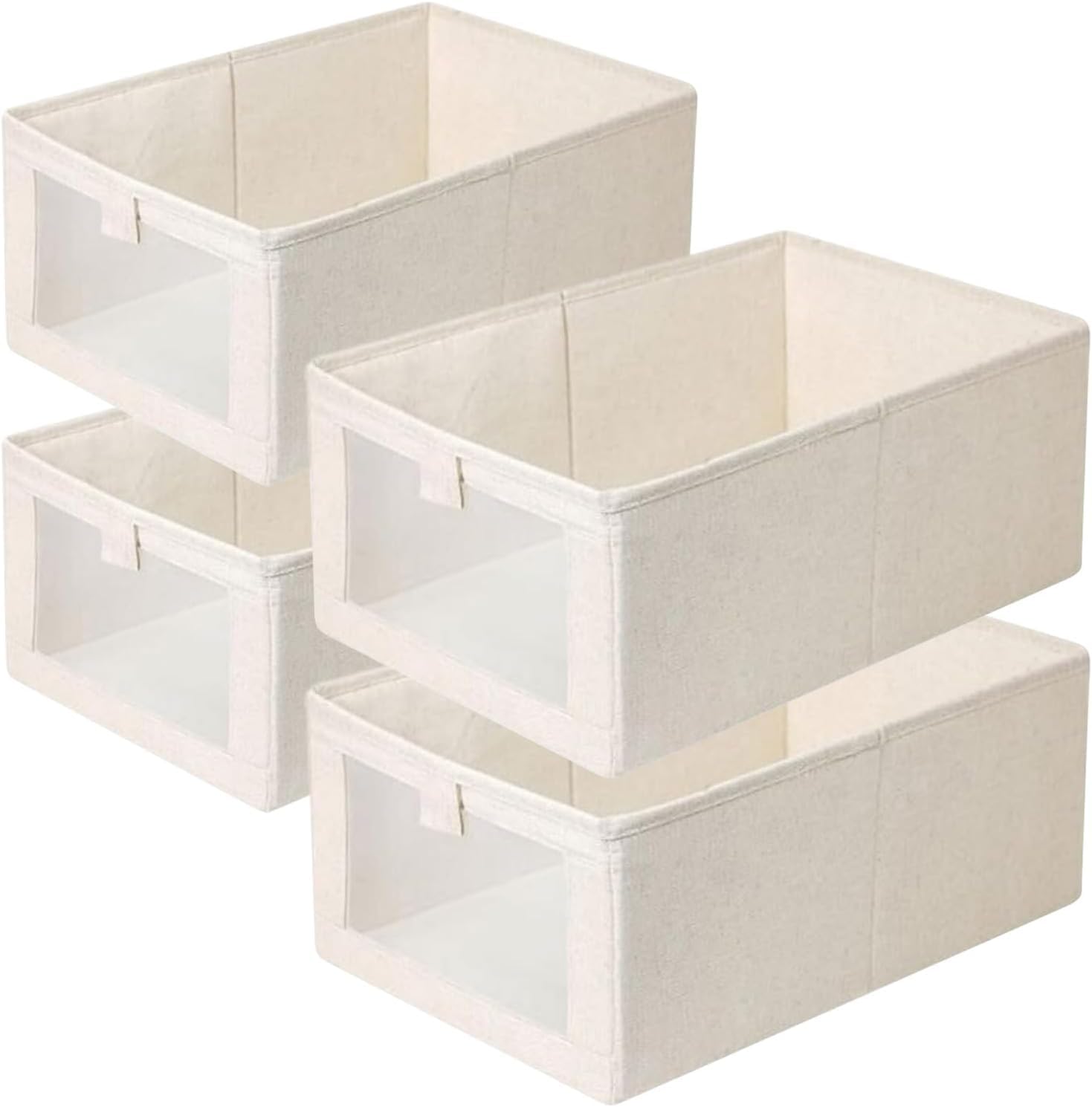 Wardrobe Storage Organiser Foldable - 4Pcs Drawer Organiser Clothes Fabric Storage Boxes Bin with Clear Window Shelf Stackable Clothing Storage Boxes for Underwear Jeans Pants Shirts Leggings Toy
