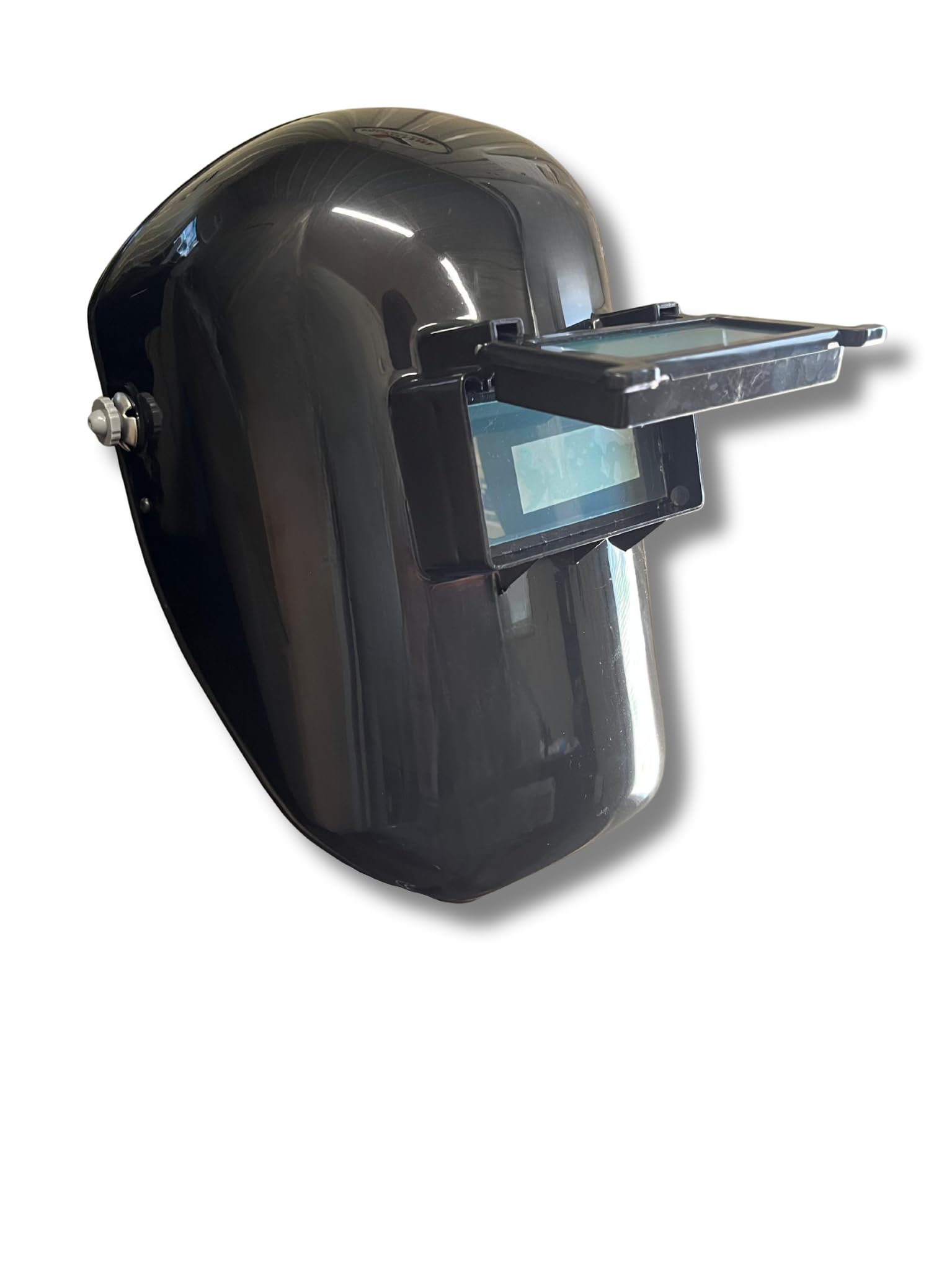Schwarzer Schweißhelm mit aufklappbarer Linse, strapazierfähiges ABS, spritzwassergeschützt