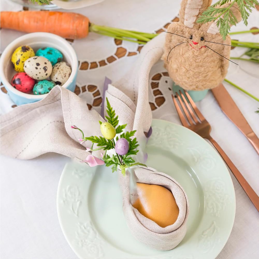 Juego de 6 servilleteros de Pascua, servilleteros rústicos hechos a mano, huevos pastel, decoración de mesa para decoración de Pascua, cena, bodas, fiestas, banquetes, fiestas de cumpleaños (rosa, 1.7
