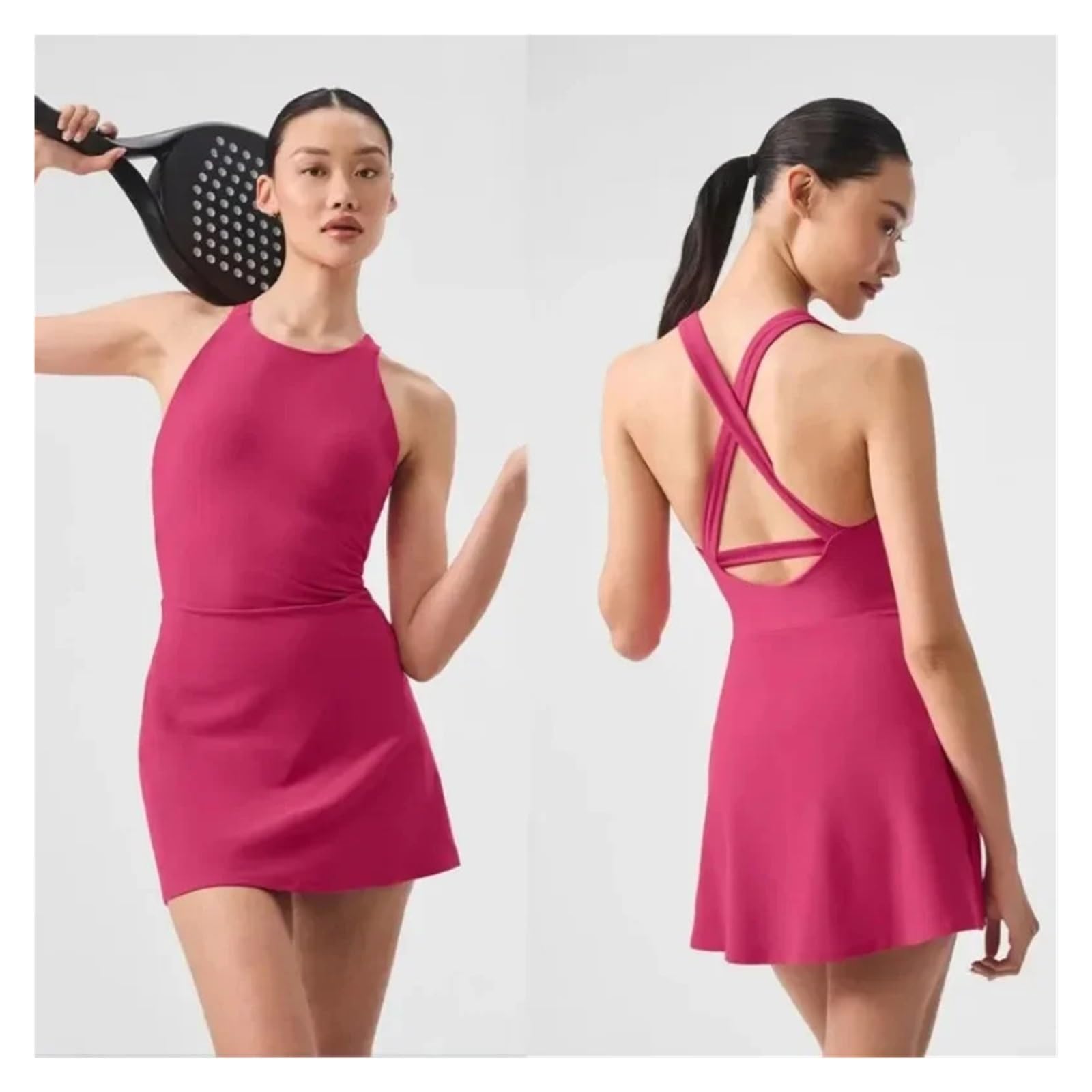 Vestido Tenis Mujer Falda Suave cómoda de la Yoga de los Deportes de la Tela del Cuello Alto construida en Vestido del Tenis de los Pantalones Cortos(White,M)