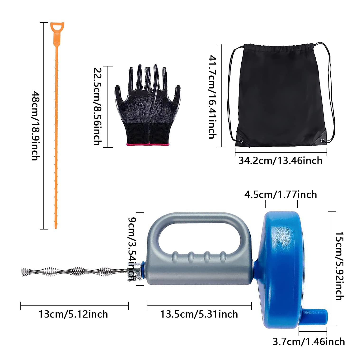 Desatascador Tuberias Profesional 13M, Manual Muelle Alambre Desatascador Tuberias, Desatascador de Desagües, Fontanería Snake Plug Desbloqueador, para WC, Cocina, Baño, Fregadero, con Guantes