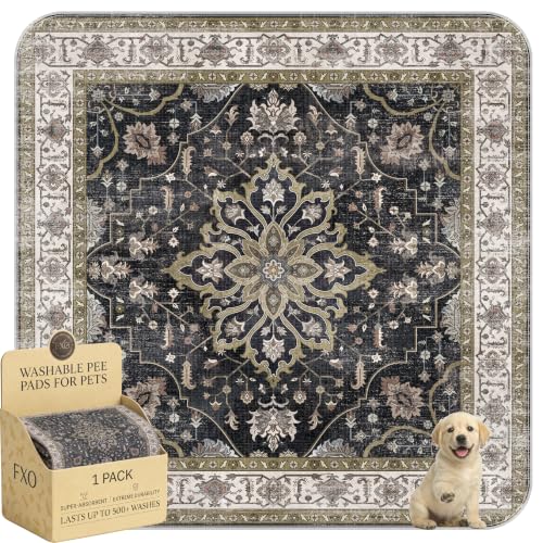 Image of Washable Pee Pads for Dogs,Great Urine Absorbent Reusable Puppy Training Pads,Waterproof,Leak-Proof & Non-Slip Potty Pads for Whelping,Crate,Playpen,Bed.(Black Floral,72 inchx72 inch)