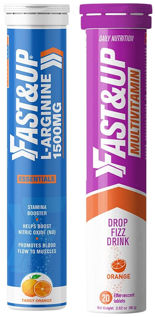 FAST&UP L-Arginine Essentials 1500 mg, 20 Tablets & Fast&Up Vitalize Mutivitamin Supplements, 20 Tablets - Orange Flavor