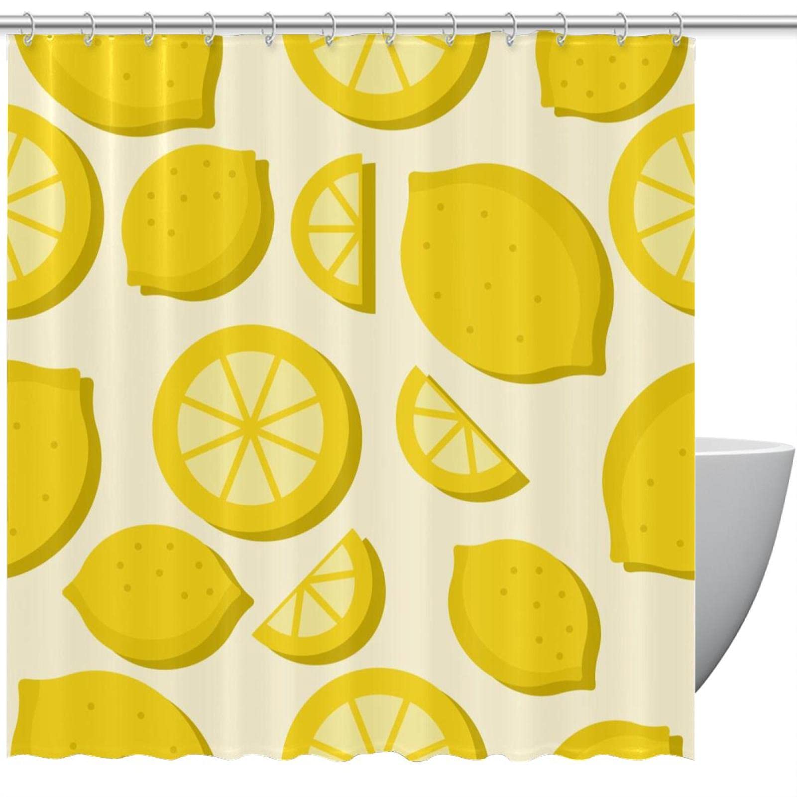 Rideau de douche citron anti-éclaboussures imprimé fruits tropicaux 183 cm lavable