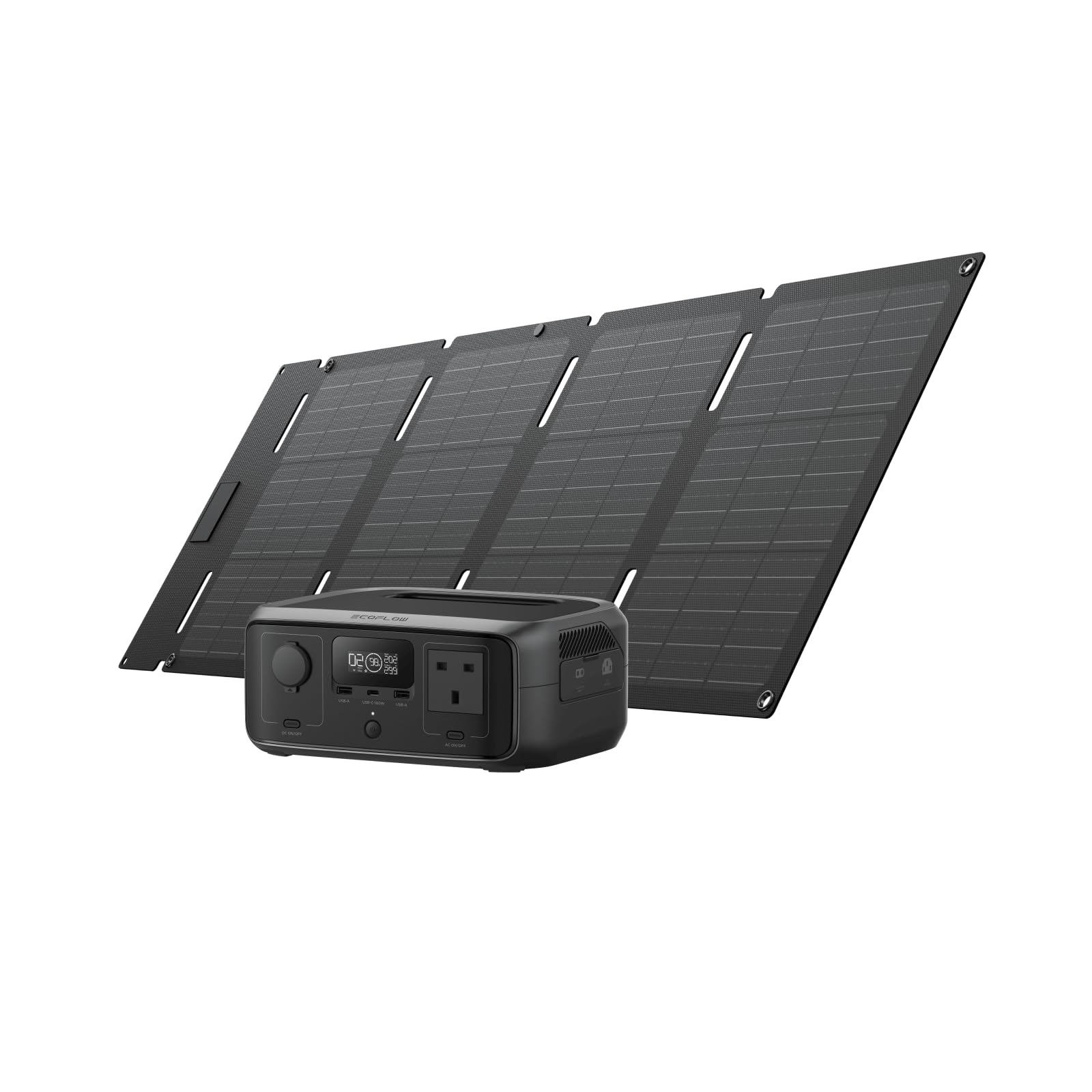 ECOFLOW RIVER 3 Portable Power Station with 45W solar panel, 245Wh LFP battery, up to 600W output, GaN efficiency doubles runtime, <20ms UPS, 30% more compact solar generator for outdoor camping
