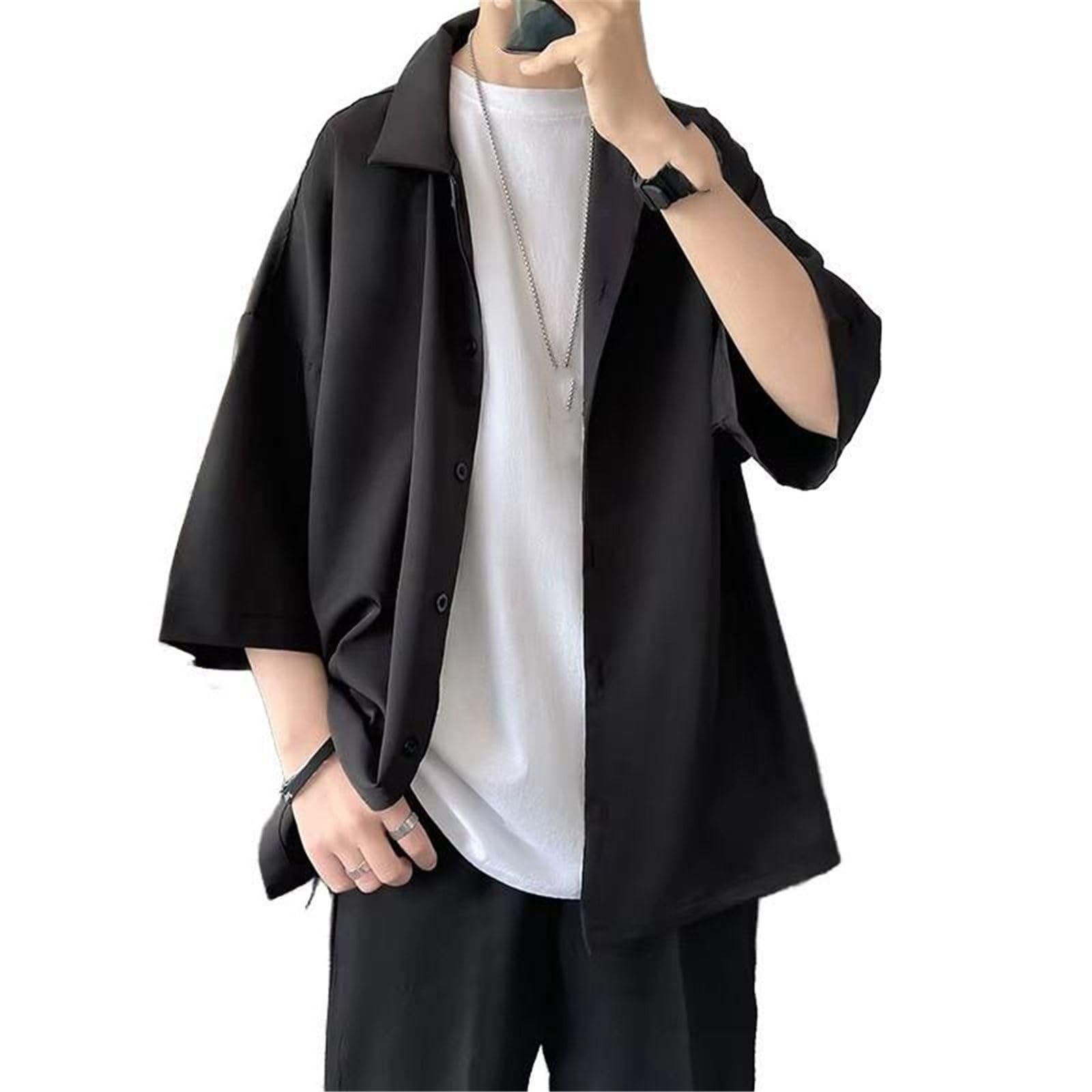 Chemise Oversize Streetwear Homme, Ample Demi-Manches fraîche décontractée été