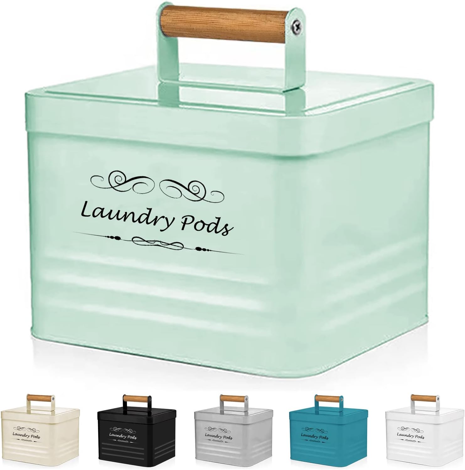 ELITAPRO Laundry Pods container Modern Farmhouse Laundry Pods Holder Metal Box Dispenser with Lid Laundry Room Decor and Accessories