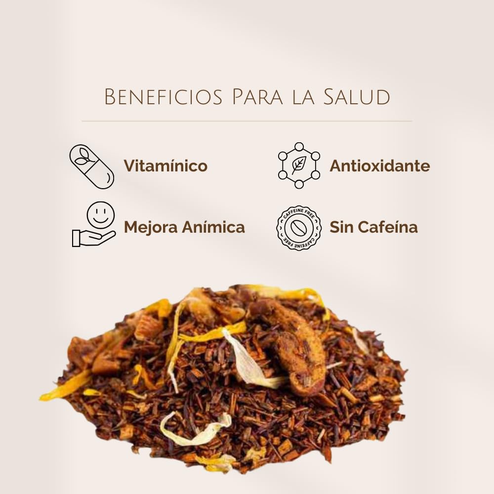 Rooibos de Manzana y Caramelo a Granel 100 Gramos - My Tea Moments - Cultivo Sostenible - Ingredientes Naturales: Caléndula, Caramelo, Manzana. Antioxidante, Mejora anímica, Vitamínico.