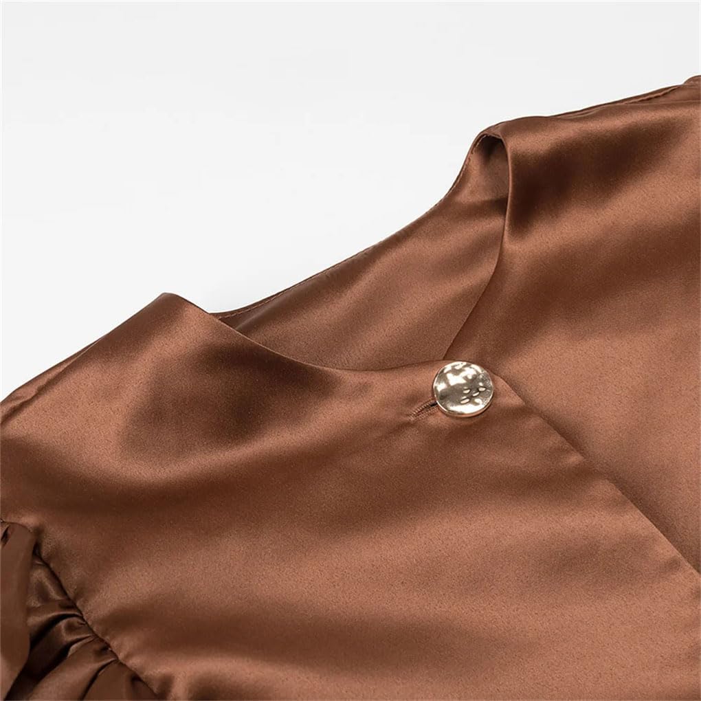 Women's Puff Sleeve Round Neck Button-Decorated Top