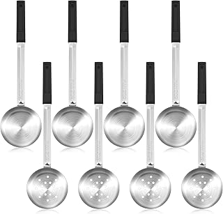 8 Pcs Portion Control Serving Spoons Portion Scoops Cups Solid and Slotted Stainless Steel Ladle Spoon for Food, Serving Utensils Set for Parties(Black,6 oz)